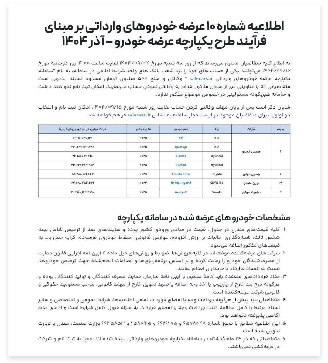 برنامه جدید خودروهای وارداتی، مهلت واریز، انتخاب و شرایط قرعه‌کشی آذرماه به‌روز شد