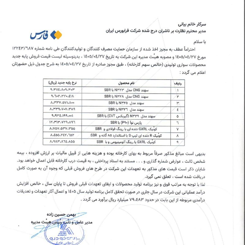 پارس‌خودرو هم محصولاتش را گران کرد